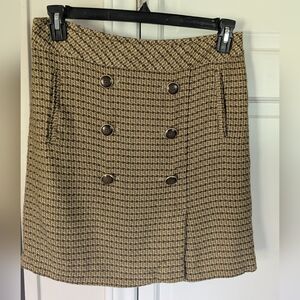 Ann Taylor LOFT Classic Brown Tweed Skirt With Faux Button Front- SZ 4